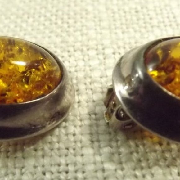 Vintage Amber and 925 Silver Clip On Earrings - Picture 5 of 5